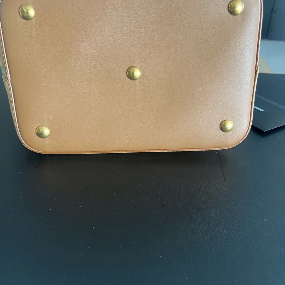 Large Saint Laurent Blue and Tan Tote Bag with Luxe Leather Accents - Picture 2 of 11